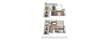 a stylized floor plan of a 3 bedroom apartment