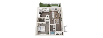 3D Floorplan of 1 Bedroom Home