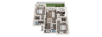 2 Bedroom 2 Bath 3D Floor Plan