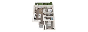 2 Bedroom 1 Bath 3D Floorplan