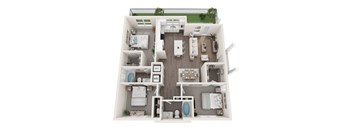 3 Bedroom 2 Bath 3D Floorplan