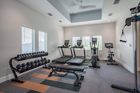 the gym at the flats at big tex apartments