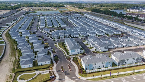 an aerial view of a suburb of a city