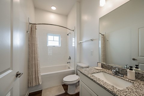 a bathroom with a shower toilet and sink