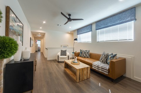 a living room with a couch and a coffee table