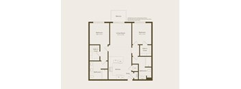 A floor plan of a house with a balcony and three bedrooms.