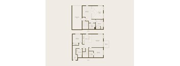 A floor plan of a two-story residential building with a garage on the first floor and a living area on the second floor.