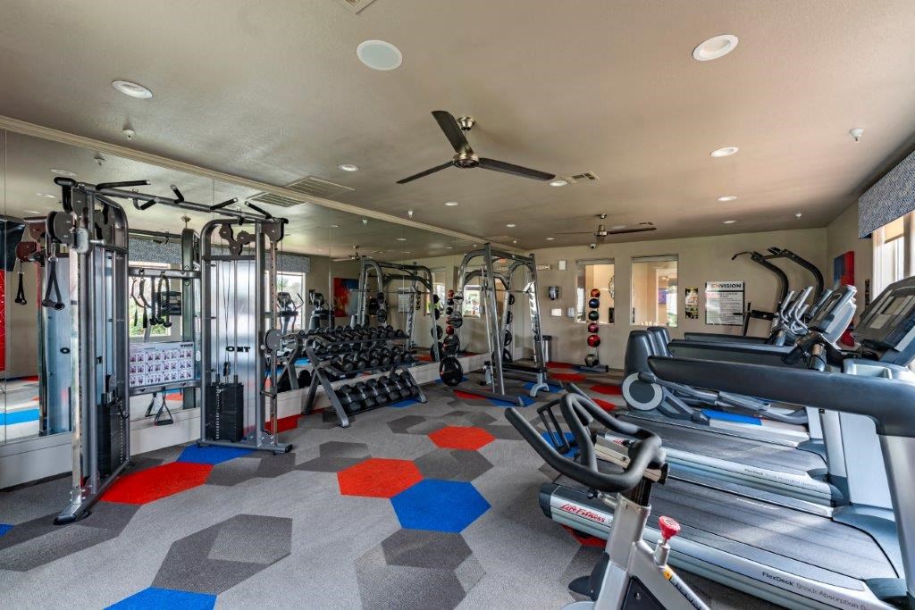 the gym in the home is equipped with weights and cardio equipment
