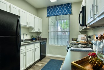 Apartments for Rent in Mesa - Envision Apartments Fully-Equipped Kitchen with Updated Appliances, Wood-Style Flooring, and Plenty of Cabinet Storage