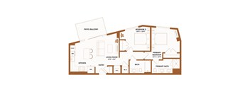 A floor plan of a house with a living room, kitchen, two bedrooms, and a bathroom.