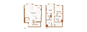 A floor plan of a two level home with labeled rooms.