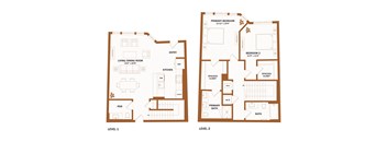 A floor plan of a two-level home with labeled rooms.