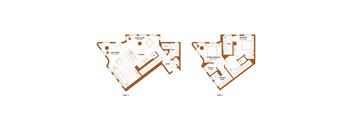 A floor plan of a two-story house with a landscaped yard.