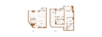 A floor plan of a two-story house with labeled rooms and dimensions.