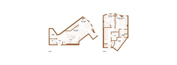 A floor plan of a two-story house with a living room, dining room, kitchen, and two bedrooms.