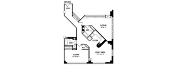 a floor plan of a small house with a bedroom and a living room