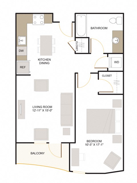 B2.3 Floor Plan 1 Bed - 1 Bath |810 sq. ft.
