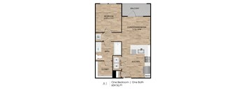 A one bedroom apartment with one bath is 604 square feet.