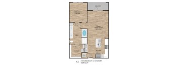 A 3 bedroom apartment with one bathroom is shown in the image.