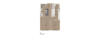 A floor plan of a one bedroom apartment with a bathroom and living room.