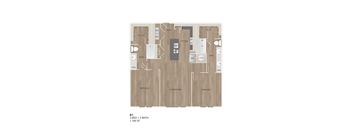 A floor plan of a house with a kitchen, living room, and two bedrooms.