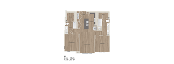 A floor plan of a property showing two bedrooms, two bathrooms, a kitchen, and a living area.