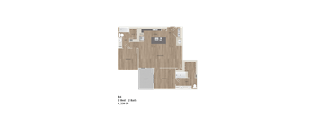 A floor plan of a property with two bedrooms and two bathrooms.