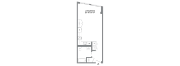 A floor plan of a living and dining area with dimensions.