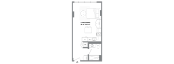 A floor plan of a living and dining area with dimensions.