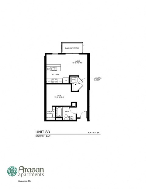a floor plan for a unit with a bedroom and a bathroom