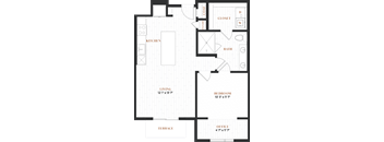 a floor plan of a house with a bedroom and a living room