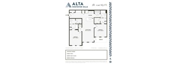 A floor plan for a 2B, 1,140 square foot apartment in Westover Hills.