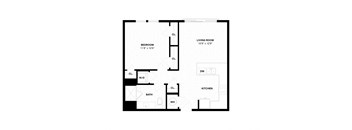 floor plan of the 1 bedroom floor