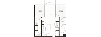 a floor plan of a bedroom apartment with an open floor plan