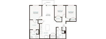 the floor plan of a bedroom apartment with a bathroom and a living room