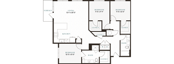 the floor plan of a bedroom apartment with a bathroom and a living room