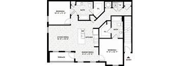 floor plan of the 2nd level floorplan of a 3 story apartment building