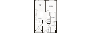 a floor plan of a bedroom apartment with a bathroom and a living room