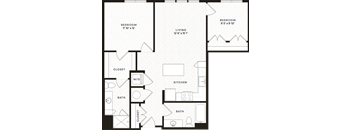 a floor plan of a bedroom apartment with a bathroom and a living room