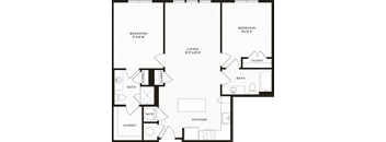 the floor plan of a bedroom apartment with a bathroom and a living room