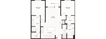 a floor plan of an open floor plan with a bedroom and a living room