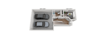 a rendering of the interior of a house with two cars