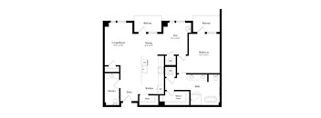 A black and white image of a house floor plan.