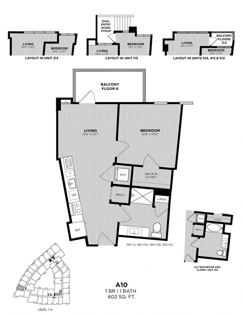 A floor plan for a 1 bedroom apartment with a balcony.