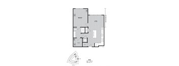A floor plan of apartment A12 with a living room, bedroom, and bathroom.