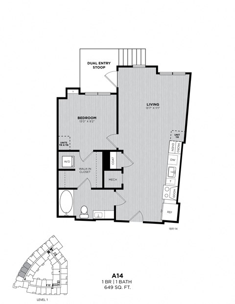 A floor plan for a home with a living room, bedroom, and bathroom.