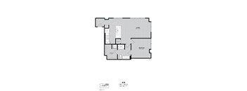 A drawing of a floor plan for a 1 bedroom apartment.