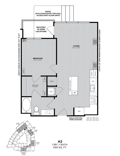 A 1BR 11BATH 699 SQ. FT. house plan.