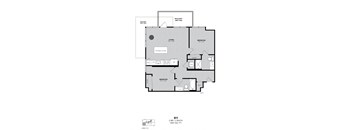 A black and white image of a floor plan for a 2 bedroom, 2 bath apartment.