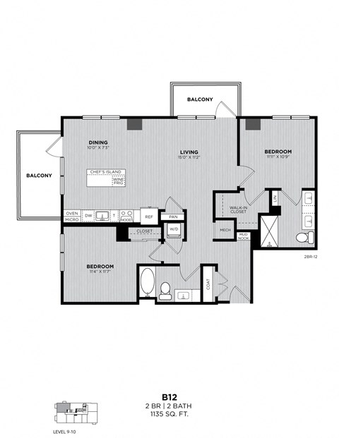 A black and white image of a floor plan for a B12 apartment.